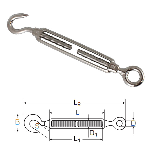 Natezač za čelično uže kuka/oko Inox A4 DIN 1480 - 8